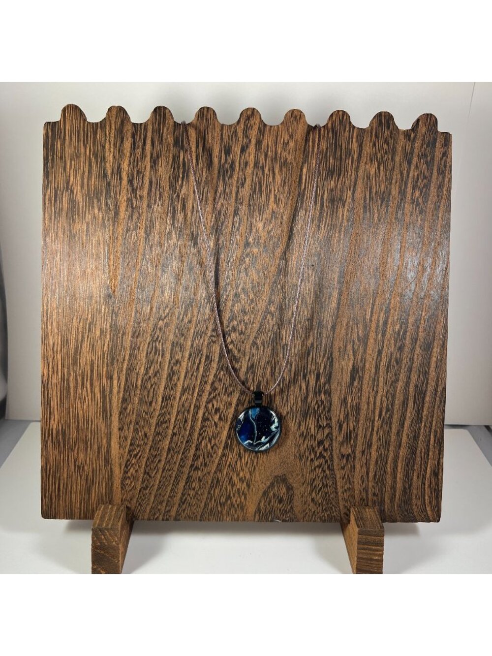 Acrylic Pour Pendant Necklace With Unique Blue & Black Art Design